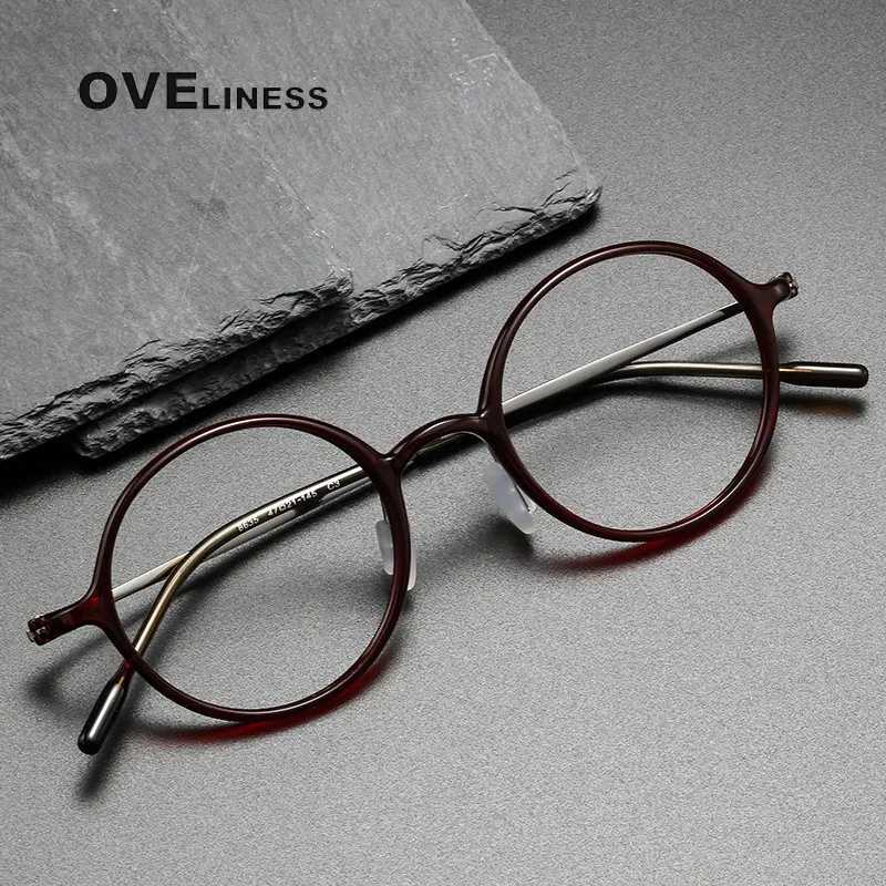 Vintage Ronde Acetaat Titanium Brilmontuur Mannen Bijziendheid Optische Prescription Brillen Frame Vrouwen Korea Luxe Merk Brillen