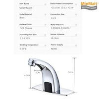 Robinet de lavabo intelligent à infrarouge AC/DC en laiton, à détection de mouvement automatique sans contact, pour salle de bain, compatible OEM/ODM
