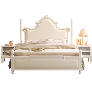 French Style Solid Wood <b>Double</b> <b>Bed</b> 1.8m Soft Headboard Platform <b>Bed</b> Bedroom Furniture - Product Image 3