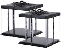 Noël 10 12 14 pouces de haut en plastique Transparent de qualité alimentaire noir forme carrée boîte d'emballage cadeau conception de boîtes à gâteaux transparentes