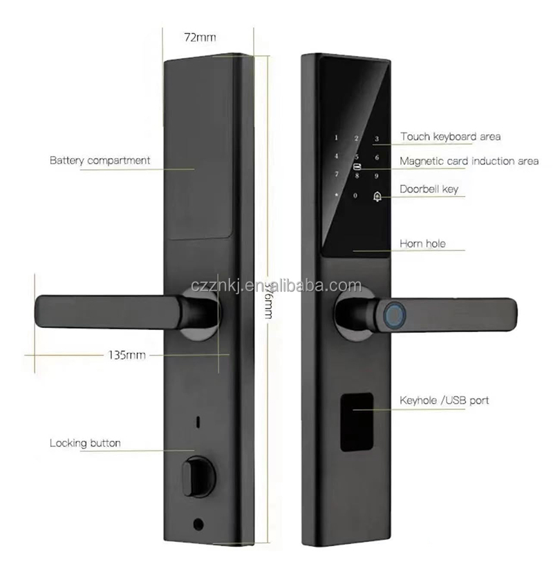 Smart Fingerprint Digital Handle Locks Ttlock TZ16B Waterproof Electronic WiFi Aluminum Alloy Memory Card High Security 9 Groups · image 2