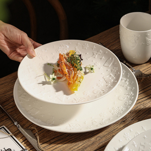 <span class=keywords><strong>Assiette</strong></span> en céramique <span class=keywords><strong>blanche</strong></span> gaufrée de style européen moderne, <span class=keywords><strong>assiette</strong></span> creuse ronde à motif cœur pour desserts et dîners, idéale pour le petit-déjeuner - Product Image 2