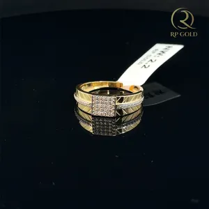 Modern mens <b>gold</b> <b>ring</b> with square diamond design and double band style elegant jewelry for daily wear and special occasions - Product Image 3