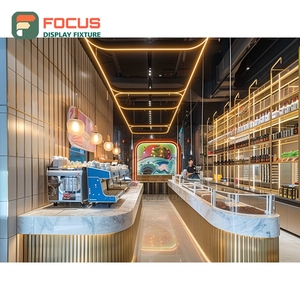 ตู้โชว์กาแฟขนาดใหญ่ ลายไม้โอ๊คธรรมชาติ พร้อมชั้นวางเครื่องปรุง ตู้เก็บสินค้าสำหรับร้านกาแฟ - Product Image 1