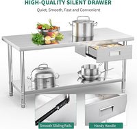 Meja kerja Stainless Steel Universal, dengan wastafel dan Laci kabinet penyimpanan