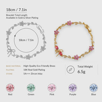 Bracelet à maillons réglable LUOYUNE en laiton plaqué or véritable 18 carats avec zircon cubique, motif fleur et papillon, pour femme, idéal pour cadeau ou soirée
