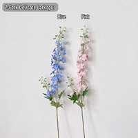 HGA Branche de fleurs artificielles de delphinium à 2 tiges, rose et bleu, style naturel fait main, durable pour la décoration de la maison et de mariages