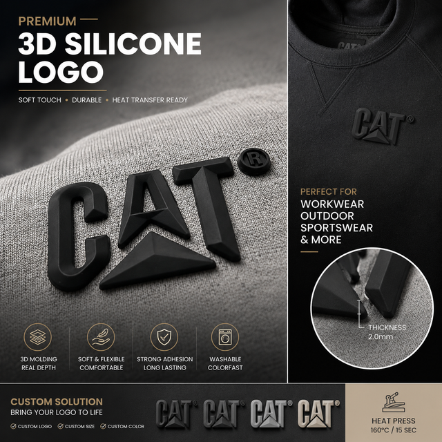 Custom 3D Raised Logo Silicone Heat Transfer Vinyl High Density Washable TPU Iron on Patches for Sportswear T-shirts Garment