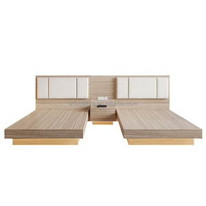 Modern 3 Star Hotel Twin Bedroom Furniture Set with Wooden Platform Bed Base <b>Headboards</b> and Nightstands for Hospitality Projects - Product Image 3
