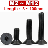 M1.6 M2 M2.5 M3 M4 M5 M6 304 Edelstahl Schwarz Güteklasse 10.9 Sechskant-Innensechskantschraube mit Senkkopf