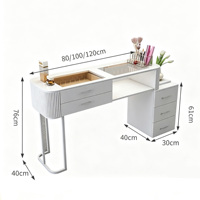 Table de manucure style Ins avec armoire latérale, bureau de salon de manucure moderne en verre, ensemble de poste de travail pour technicien en ongles