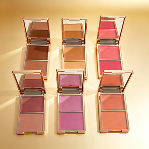 Palette di Blush in Crema Pressata ad Alta Pigmentazione con Logo Personalizzato, Duo di Fard Rosa Naturale a Lunga Durata, Trucco per Guance di Lusso Dorato - Product Image 1