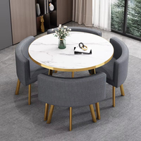 Ensemble Table à Manger Métallique Dorée de Luxe pour Restaurant, 4 Chaises Incluses, Mobilier de Salle à Manger Élégant à Vendre