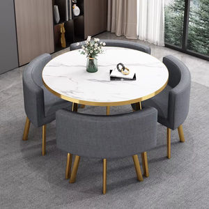 Bộ bàn ăn bằng kim loại mạ vàng sang trọng dành cho nhà hàng, bao gồm 4 ghế, nội thất phòng ăn thanh lịch, đang bán - Product Image 2