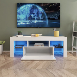 <span class=keywords><strong>Meuble</strong></span> <span class=keywords><strong>TV</strong></span> moderne simple en bois <span class=keywords><strong>blanc</strong></span> personnalisé, ensemble de console de <span class=keywords><strong>meuble</strong></span> <span class=keywords><strong>TV</strong></span> <span class=keywords><strong>noir</strong></span> avec éclairage <span class=keywords><strong>LED</strong></span>, étagères en verre - Product Image 2