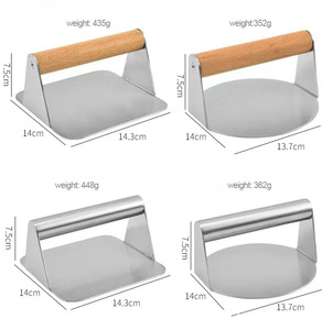 Antiadherente <span class=keywords><strong>de</strong></span> acero inoxidable, forma redonda y cuadrada, hierro, hamburguesa, tocino, prensa <span class=keywords><strong>de</strong></span> carne, Kit <span class=keywords><strong>de</strong></span> trituradora, trituradora <span class=keywords><strong>de</strong></span> <span class=keywords><strong>hamburguesas</strong></span> con mango <span class=keywords><strong>de</strong></span> madera - Product Image 1