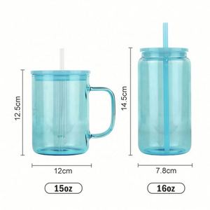 Gobelets personnalisables colorés de 16 oz en verre borosilicate transparent pour bonbons, sublimation, soda, bière, avec couvercle - Product Image 2