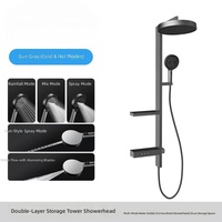 Fabricant de robinets de douche thermostatiques intelligents de luxe gris anthracite avec double étagère de rangement, 5 fonctions, effet pluie