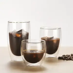 Custom Coffee Glass Cup Milk Tea Glass Cup Double Wall Water Coffee Espresso Glass Cup 250Ml 350Ml