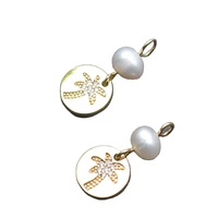Accessoires de boucles d'oreilles couleur sans Nickel reste plaqué or CZ Pave perles naturelles arbre de coco charmes pour la fabrication de bijoux de bricolage