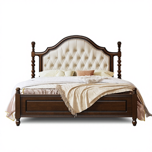 American Country Modern Double <strong>Bed</strong> for Elderly Solid Wood with Air Pressure Storage for Girls Black White Soft <strong>Bed</strong> with <strong>Pillars</strong> - Product Image 6