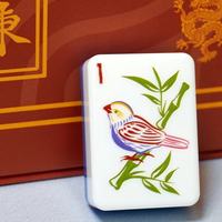 Juego de Fichas de Mahjong Americanas de Acrílico con Diseño de Panda Gigante Chino, Clásico Estampado Oriental de Panda en Bambú, Borde Blanco y Azul en Relieve