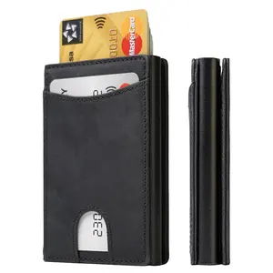 2023 Neues Design Leder Pop-up Brieftasche Vorder tasche Smartcard-Halter PU Leder Aluminium Brieftasche für Männer