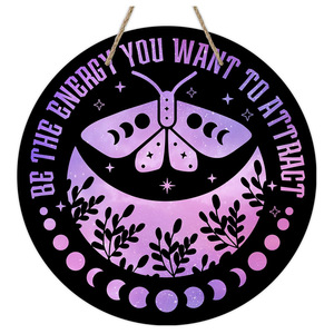 Décoration murale gothique amusante en bois pour Halloween : Caldeirons de sorcière, lune et étoiles violettes, idéale pour les fêtes d'Halloween - Product Image 6