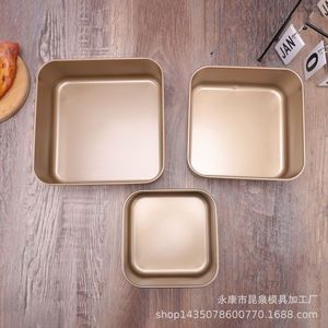 Square Baking Pans Carbon Steel Non Stick 6 8 9 Inch Cake Mold For Bread Chicken Cake Base Gold Color Oven Safe - Product Image 2