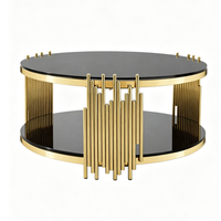 Table d'appoint ronde de luxe italienne, cadre en acier inoxydable doré, plateau en verre, table basse pour salon