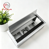 Caja de cableado integrada de escritorio tipo 86, 130 mm, de alta capacidad, de aleación de aluminio, con tapa abatible, para oficina, con cubierta de goma y cepillo