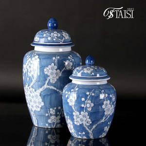Estetik oda dekor seramik erik çiçeği vazo dekorasyon çay depolama kavanoz Urn mavi ve beyaz zencefil kavanozları kapaklı - Product Image 3