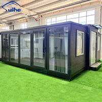 Maisonnette préfabriquée extensible en conteneur, avec fenêtre en verre du sol au plafond, installation rapide et portable