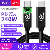USB3.2 Gen 2 Velocidad rápida 5A 240W USBC 20Gbps Tipo C PD Cable con chaqueta de nylon y blindaje trenzado para cámara y computadora