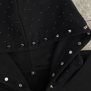 High Quality Custom Logo Acid Washed Rhinestone <b>Zip</b>-<b>up</b> <b>Hoodie</b> Winter Letter Polyester/Cotton <b>Fleece</b> Heavy Weight Unisex - Product Image 3