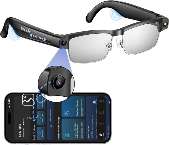 Smart Glasses with Bluetooth for Men&Women,8MP 4K HD Anti-Shake Video Recording,32G Support,AI Voice Assistant,Translate