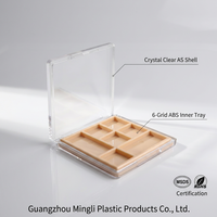 Palette de fards à paupières vide carrée 6 compartiments Série Ambre, étui compact de maquillage en plastique AS transparent, emballage de plateau à fards à paupières marque privée