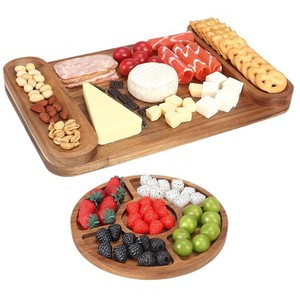 Acacia Wood <b>Tray</b> Set Cheese Board Divided Serving Platter For Party <b>Snacks</b> And Desserts Natural Color - Product Image 1