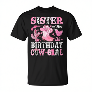 T-shirt rose Sister Of The Birthday Cowgirl Rodeo, design western pour filles, à porter pour les fêtes - Product Image 2