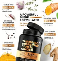 Capsules végétales de curcuma, gingembre et biopérine naturels à haute puissance, fabriquées en Chine, 60 capsules, complément alimentaire de qualité professionnelle