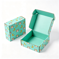 Boîte cadeau personnalisée imprimée avec un chat de dessin animé, emballage en carton ondulé bleu pour produits pour animaux de compagnie, vente en gros