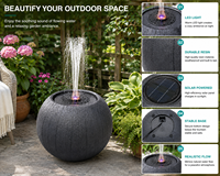 Fontaine solaire de jardin avec lumières LED changeantes de couleur, grande fontaine ronde en résine noire pour la décoration de patio et de jardin