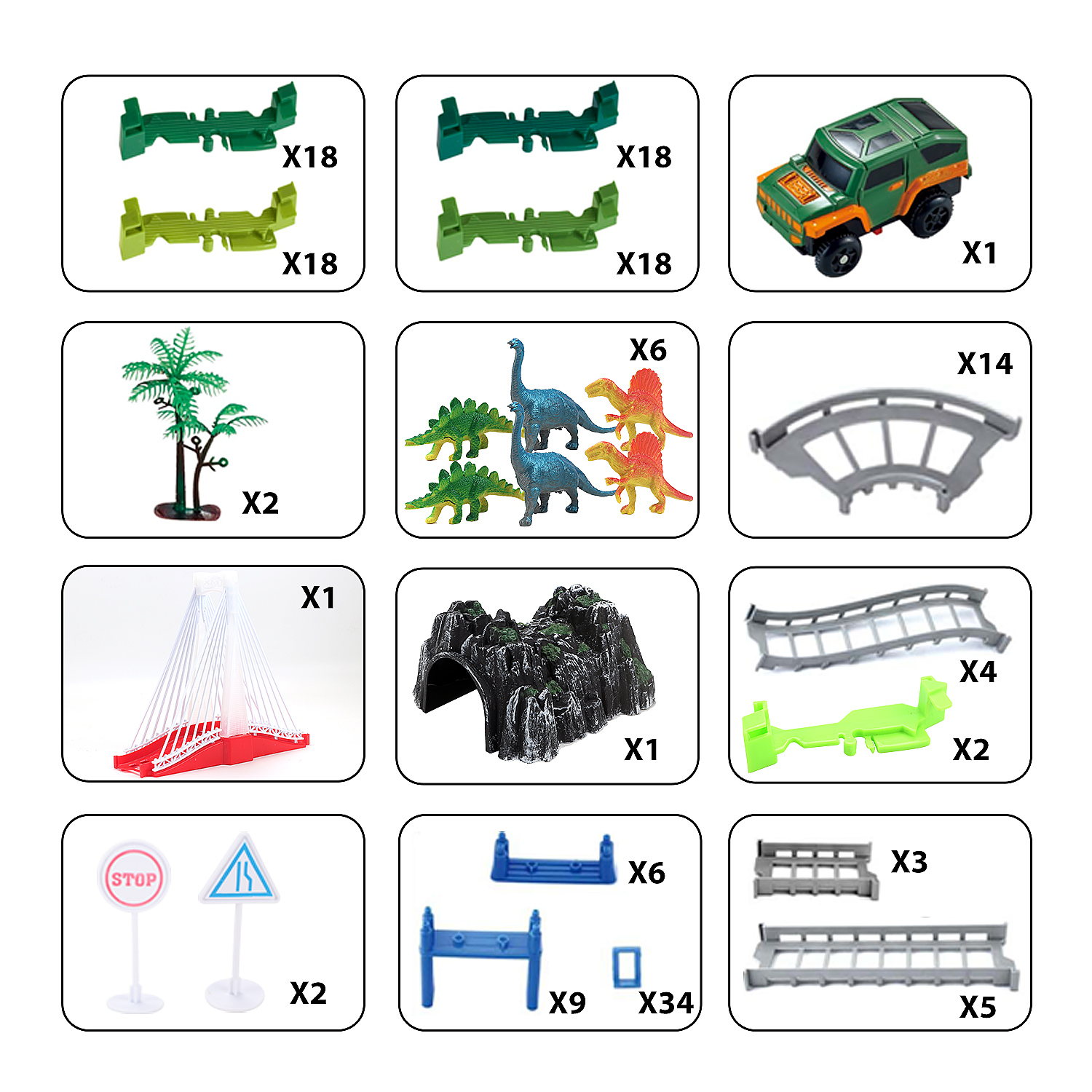 Pista De Coches Con Dinosaurios – 167 Piezas Con Figuras, Señales Y Puente Luminoso – Juguete Educativo De 3 A 8 Años