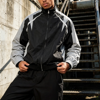 Ensemble de survêtement coupe-vent personnalisé pour l'automne, veste zippée color-block et pantalon de jogging, pantalon coupe-vent en nylon, veste de sport pour homme
