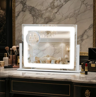 Grand miroir de maquillage carré à LED avec 3 modes d'éclairage réglables et fonction grossissante, miroir de coiffeuse avec éclairage intégré