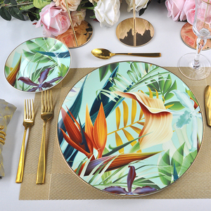 Service de Table en Porcelaine Fine à Bord Doré avec Motif Floral Vert, Vente en Gros Usine, Ustensiles Complets pour Mariages, Événements et Restaurants - Product Image 5