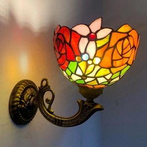 LongHuiJing Stained Glass Rose Flower Lampshade Wall <b>Sconce</b> Tiffany Mount Lamp Warm White LED for Living Room Hotel Decoration - Product Image 2