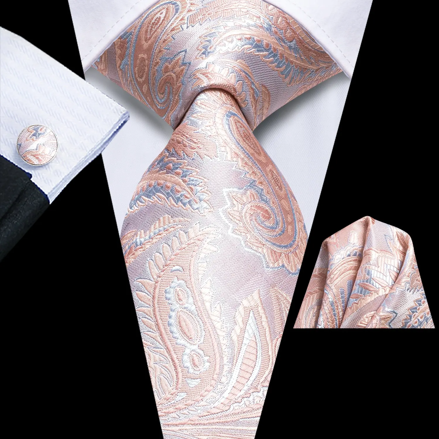 LELE Wholesale Custom Jacquard Pink Collection Wedding Check Silk Ties Necktie Set For Men
