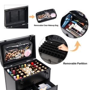 Maleta con ruedas de maquillaje de clase alta personalizada para cosméticos Estuche de cierre abierto de rejilla de esmalte de uñas desmontable resistente a roturas - Product Image 6