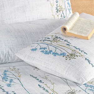 Parure de lit double en coton tissé uni Karden Flower Jasmine, housse de couette blanche, drap plat, 2 taies d'oreiller, ensemble de mobilier de chambre - Product Image 3